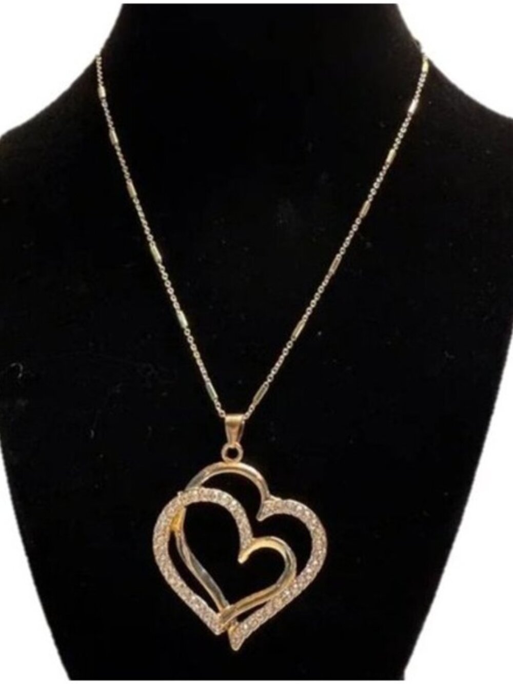 Floating Hearts Gold Tone and Crystal Pendant Necklace